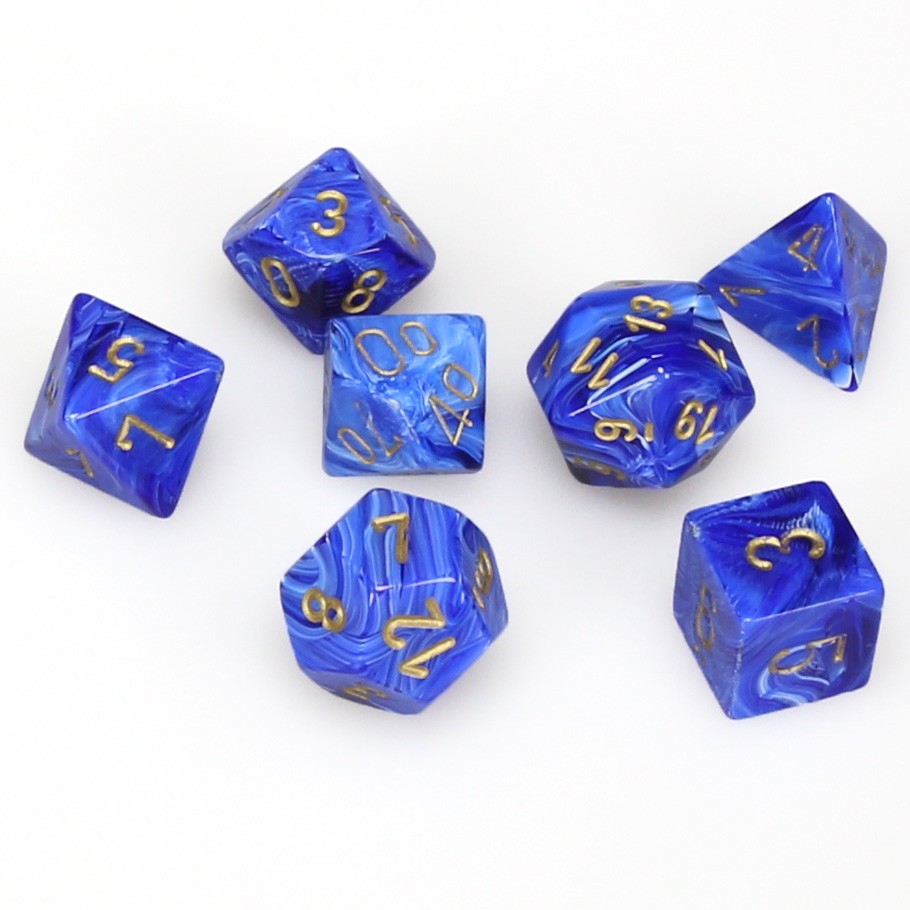 Dice Set of 7 - Chessex Vortex Blue with Gold Numerals CHX 27436