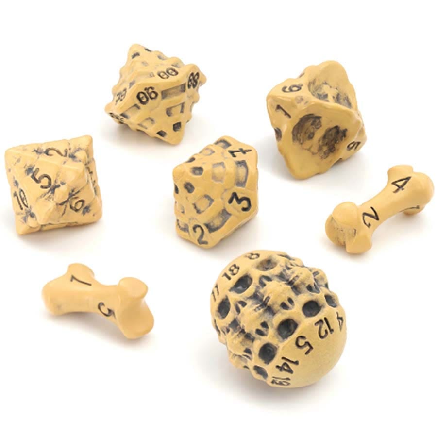 Lynx Dice: Skull And Bones 7-Die Set - Cleaned Bone Yellow