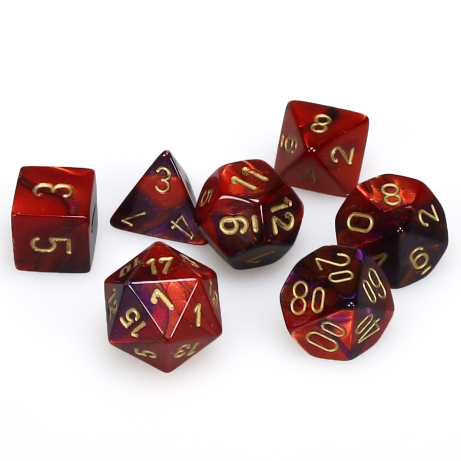 Dice Set of 7 - Chessex Gemini Purple & Red with Gold Numerals