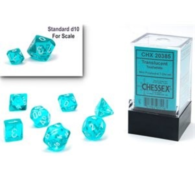 Chessex Translucent Mini Polyhedral 7-Die Set: Teal with White Numerals