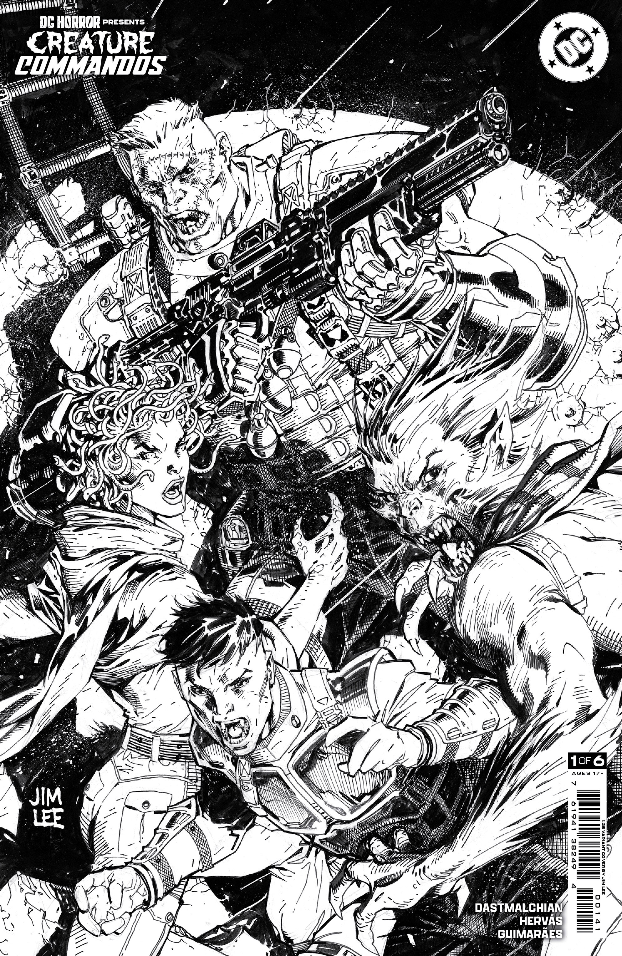 DC Horror Presents Creature Commandos #1 Cover D 1 for 25 Incentive Jim Lee Black & White Card Stock Va (Of 6)