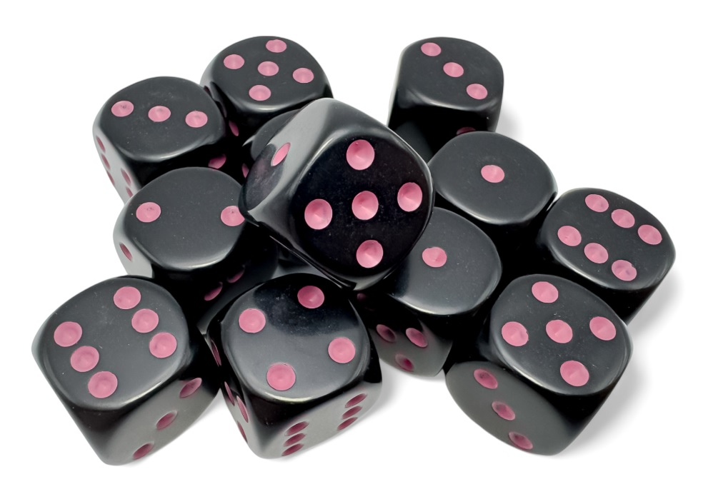 Chessex Opaque Black/Pink 12Mm D6 Dice Block (36 Dice)