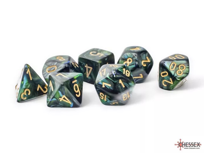 Scarab 7-Die Set Mega-Hedral Jade/Gold