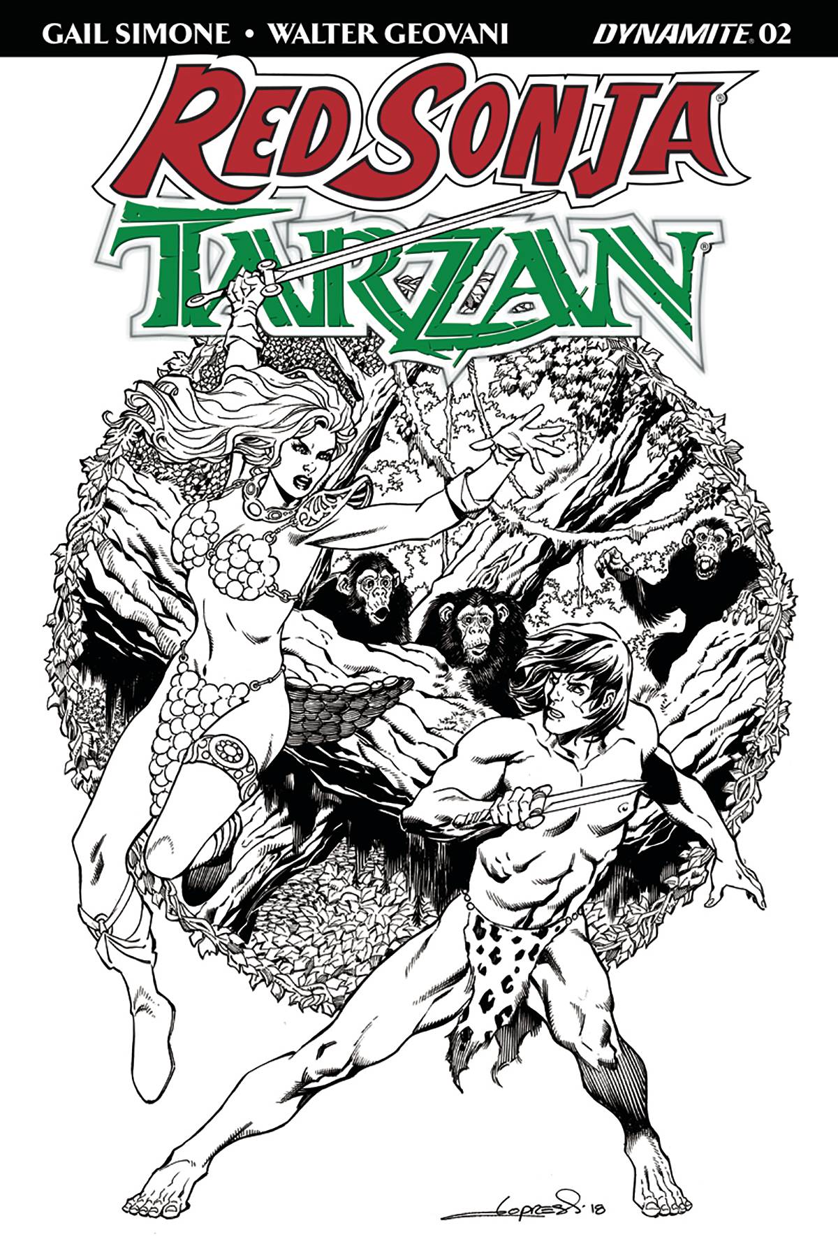 Red Sonja Tarzan #2 Cover G 30 Copy Lopresti Black & White Incentive