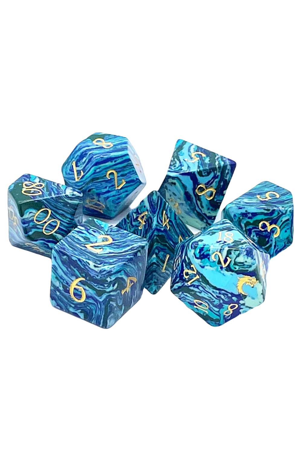 Old School 7 Piece Dnd Rpg Gemstone Set: Striped Blue Turquoise