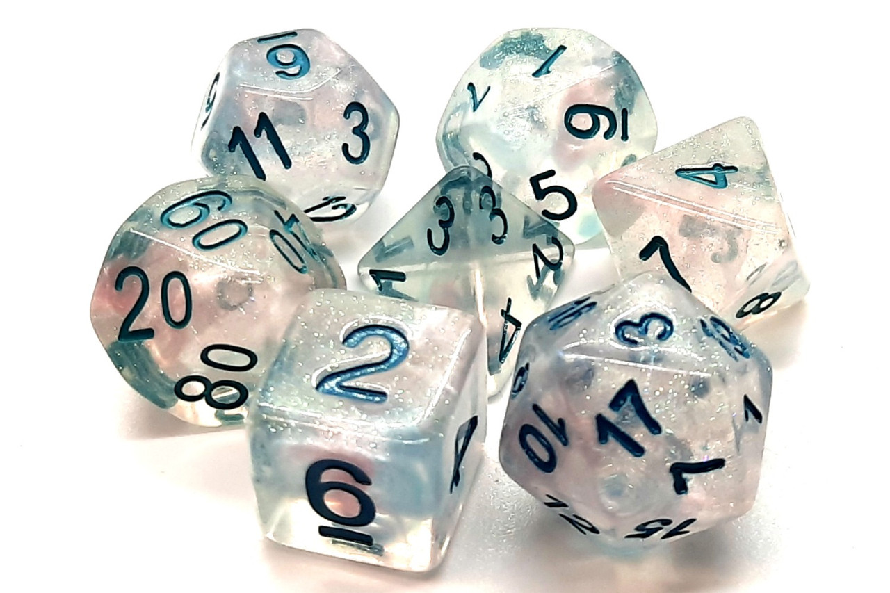 Old School 7 Piece Dnd RPG Dice Set Luminous - Blue Winter