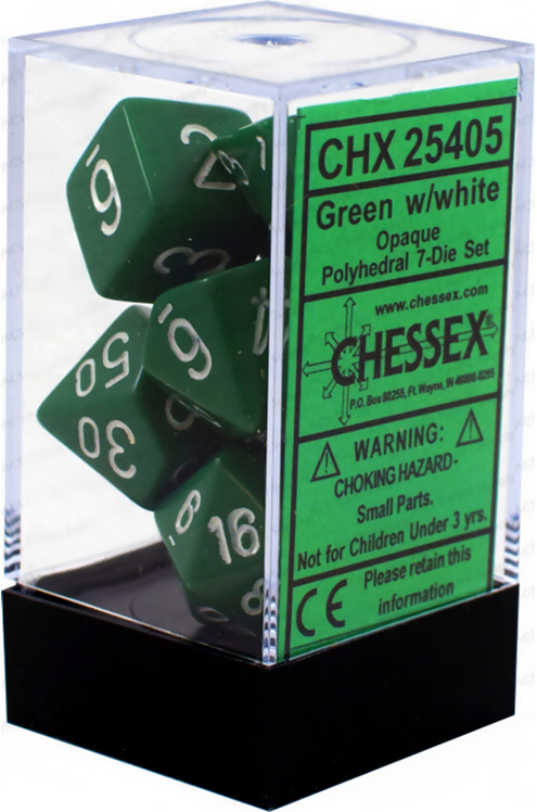 Chessex Dice Opaque Polyhedral Green/white Set of 7