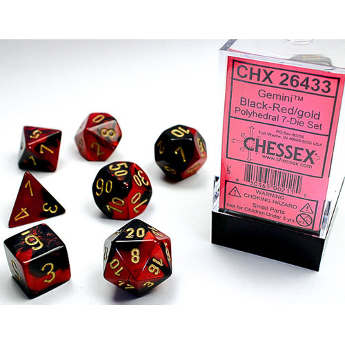 Chessex Gemini Polyhedral Black Red Gold 7- Die Set