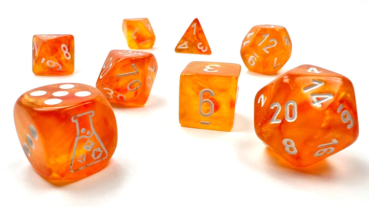 Chessex Lab Dice Borealis Blood Orange/White Luminary Polyhedral 7-Die Set