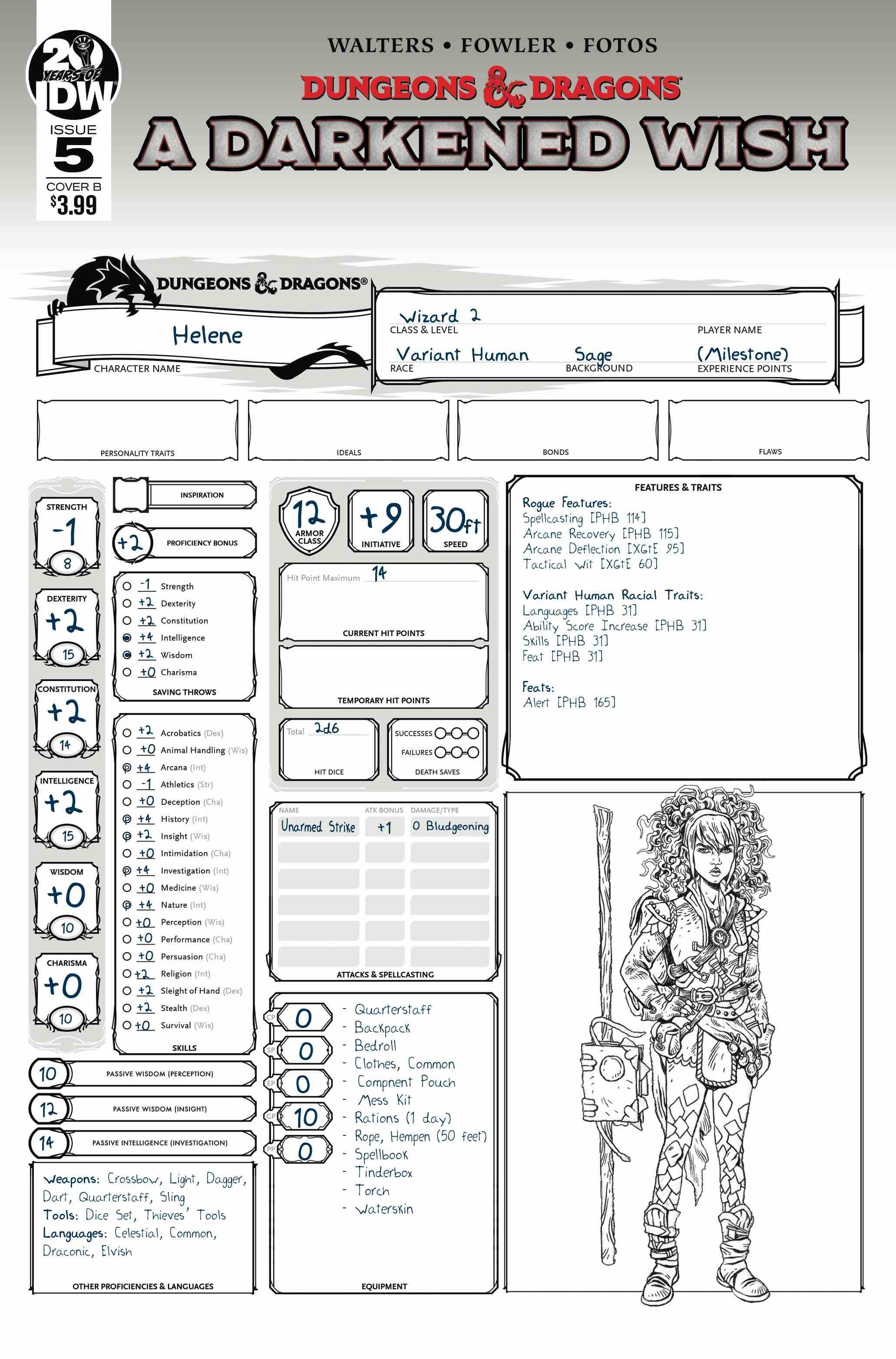 Dungeons & Dragons A Darkened Wish #5 Cover B Character Sheet (Of 5)
