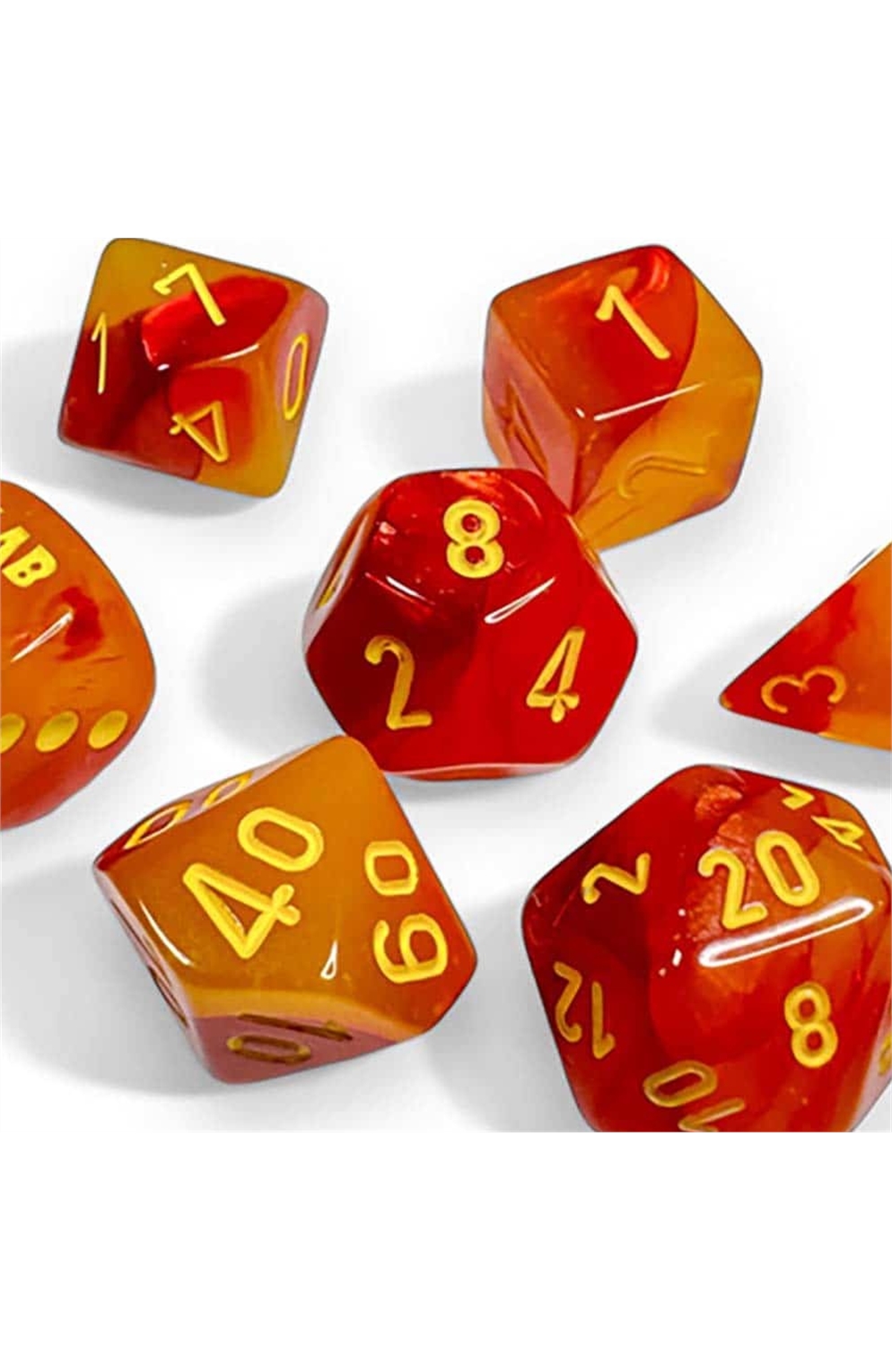 Chessex Lab Dice Series 8: Luminary Gemini Gellow-Red With Yellow Numbers (7Ct)