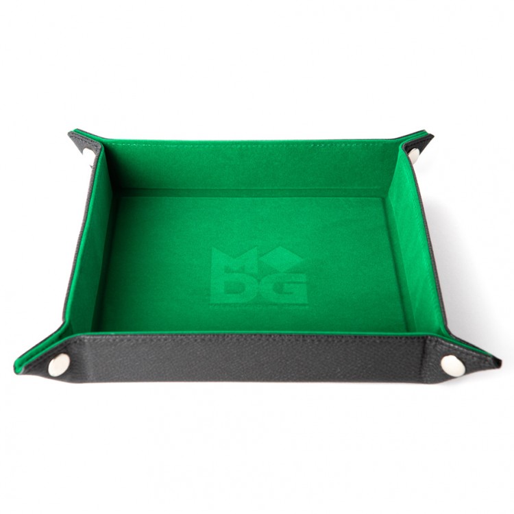 Velvet Folding Dice Tray: 10" X 10" Green With Leather Backing