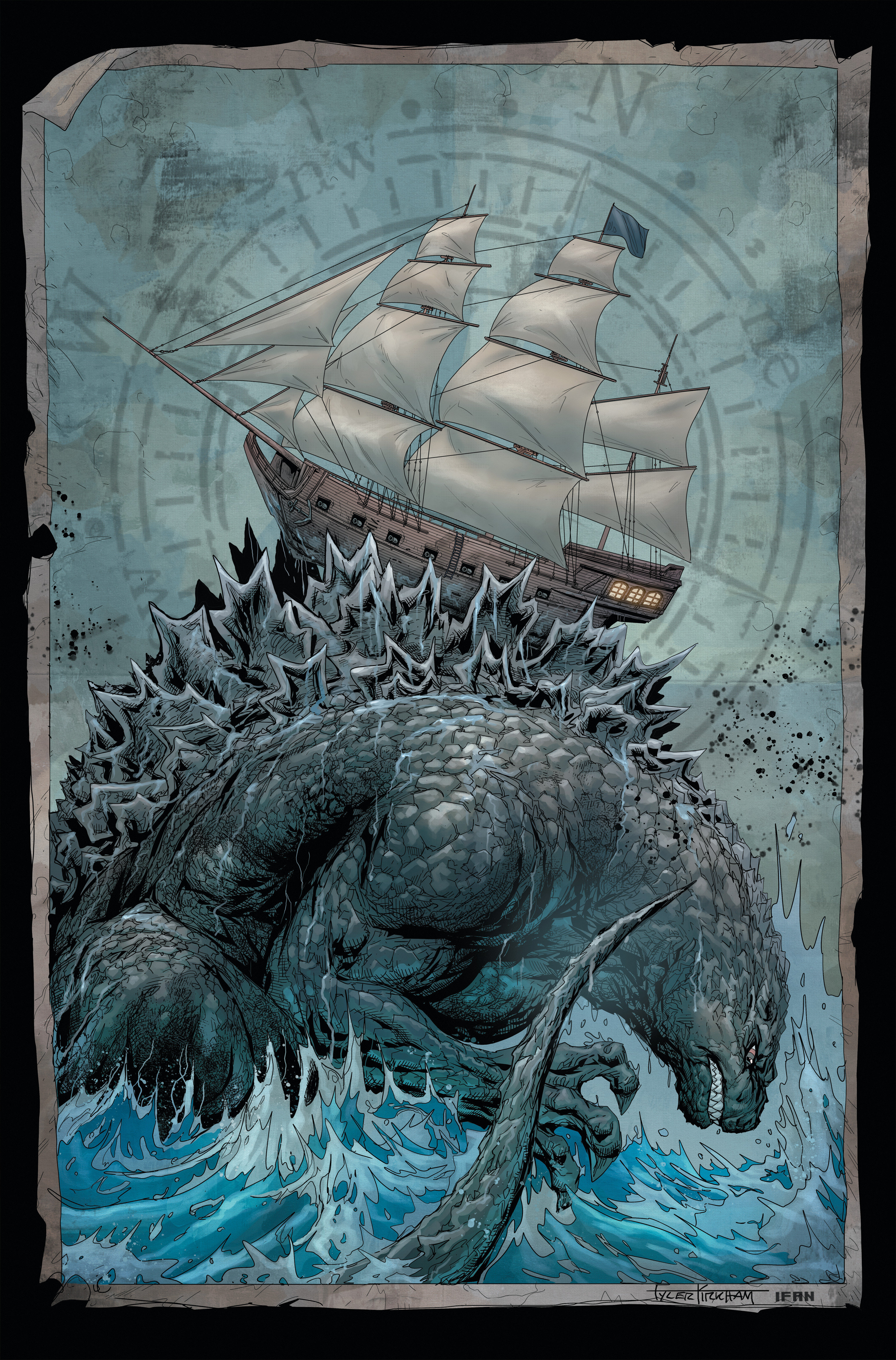 Godzilla: Here There Be Dragons #1 Cover C 10 Copy Black & White Kirkham