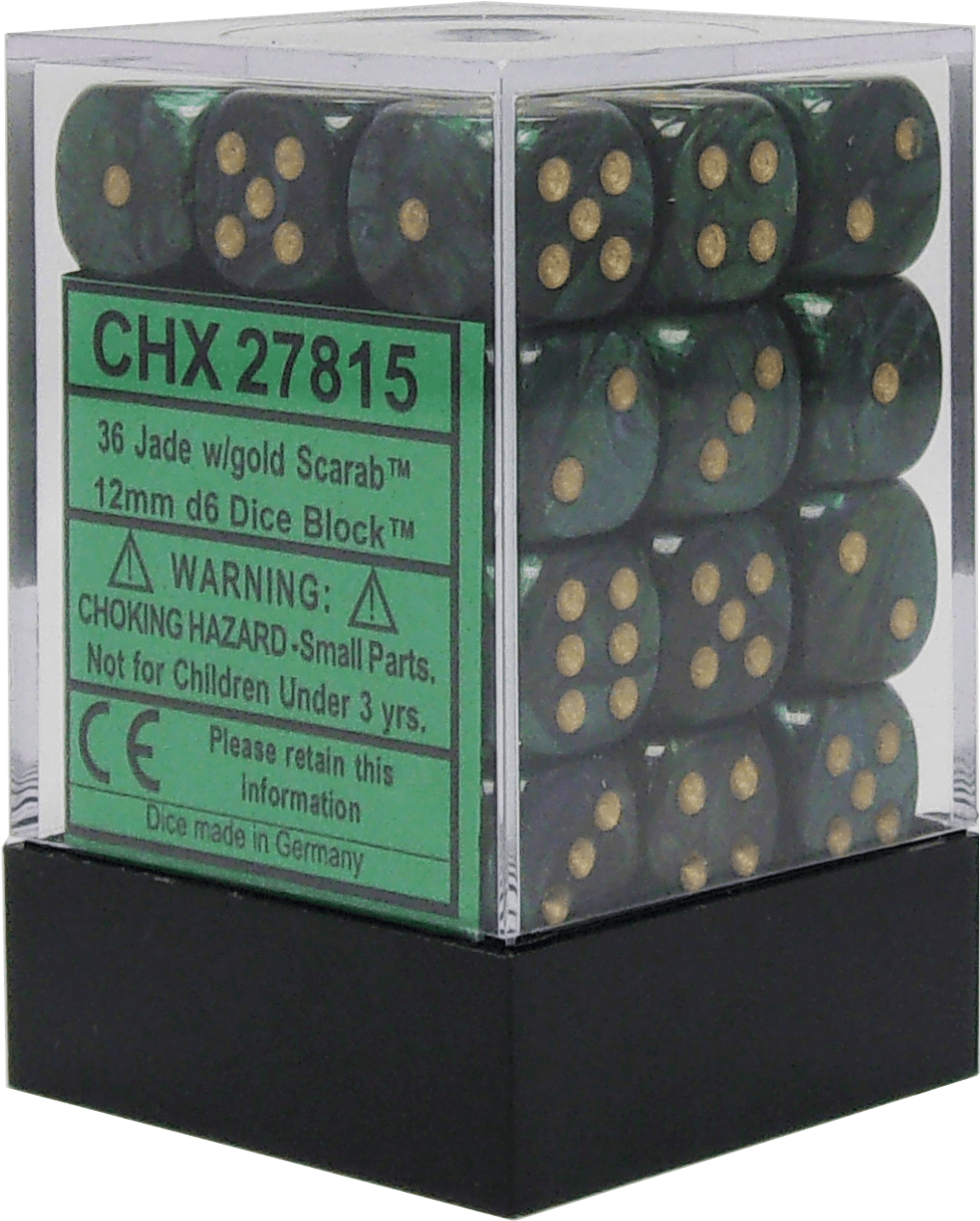 DICE D6 CHX27815 Scarab 12mm Jade Gold Black (36)