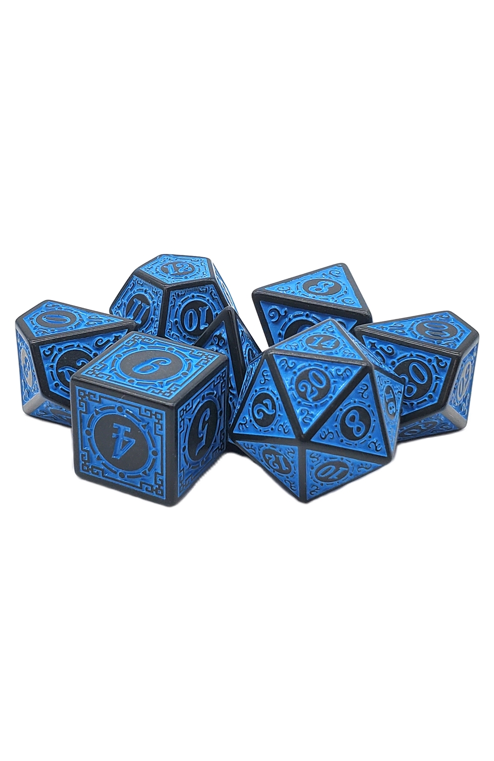 Old School 7 Piece Dnd Rpg Dice Set: Rune Dice - Magical Runes Blue