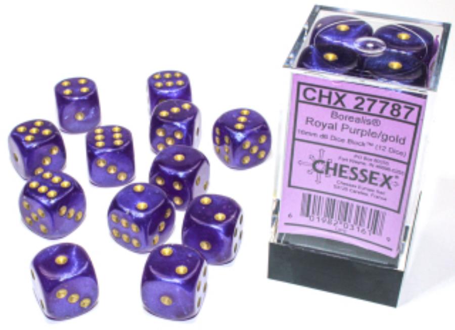 Chessex Borealis 16Mm D6 Royal Purple/Gold Luminary Dice Block (12) (Chx27787)