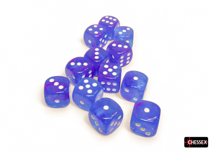 Chessex Dice: 16mm D6 Nebula Luminary Aura with White Pips Dice Block (12)