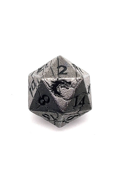 Old School Dnd Rpg Metal D20: Orc Forged - Ancient Silver W/ Black Osdmtl-12520