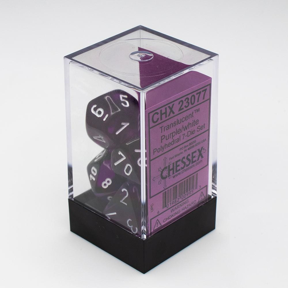 Chessex Dice: Polyhedral Translucent - Purple with White Numerals 7-Die Set (7)