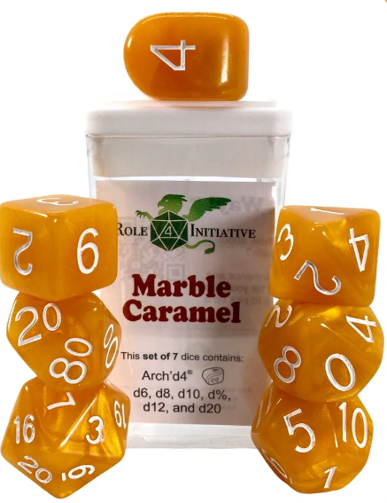 Polyhedral Dice: Marble Caramel - Set of 7
