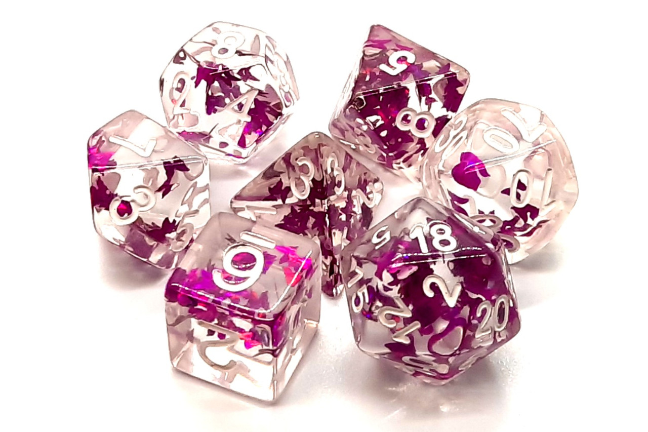 Old School 7 Piece Dnd RPG Dice Set Infused - Purple Butterfly