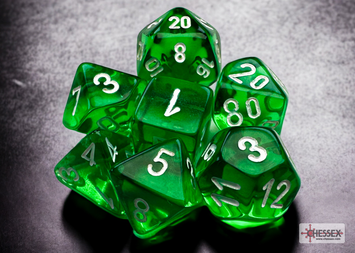 Translucent: Mini-Polyhedral Green/White 7-Die Set
