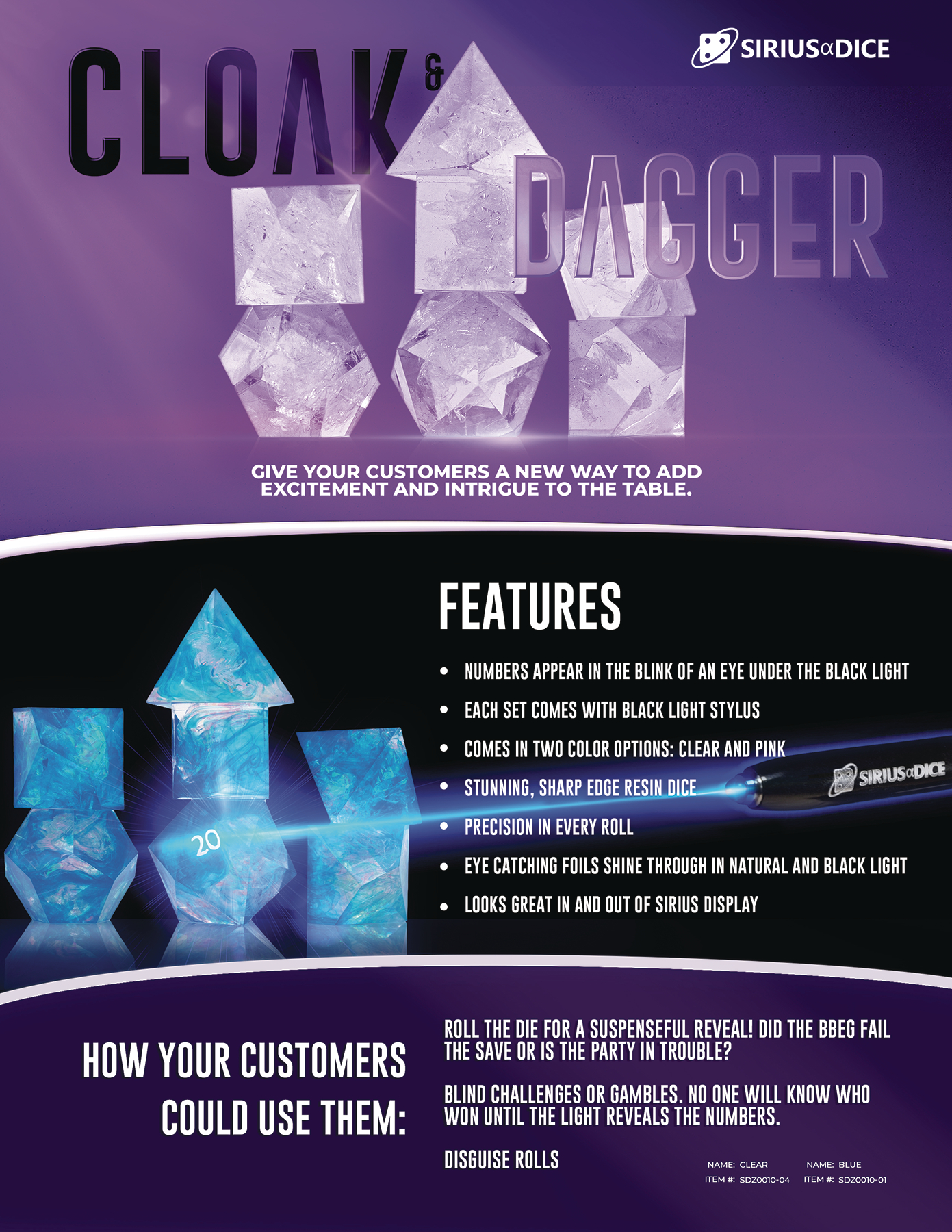 Cloak & Dagger RPG Dice Set Blue