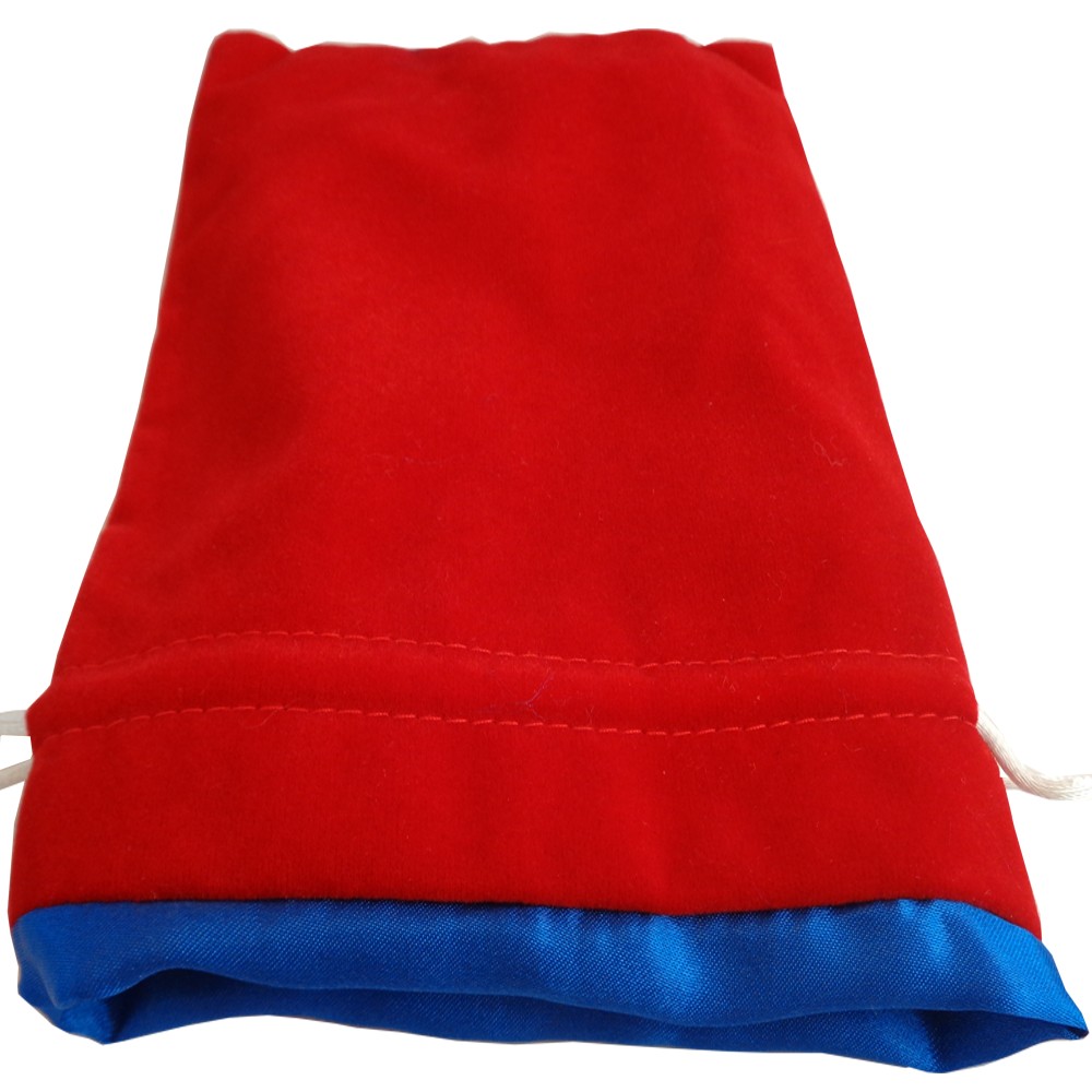 FanRoll: Large Velvet Dice Bag: Red with Blue Satin