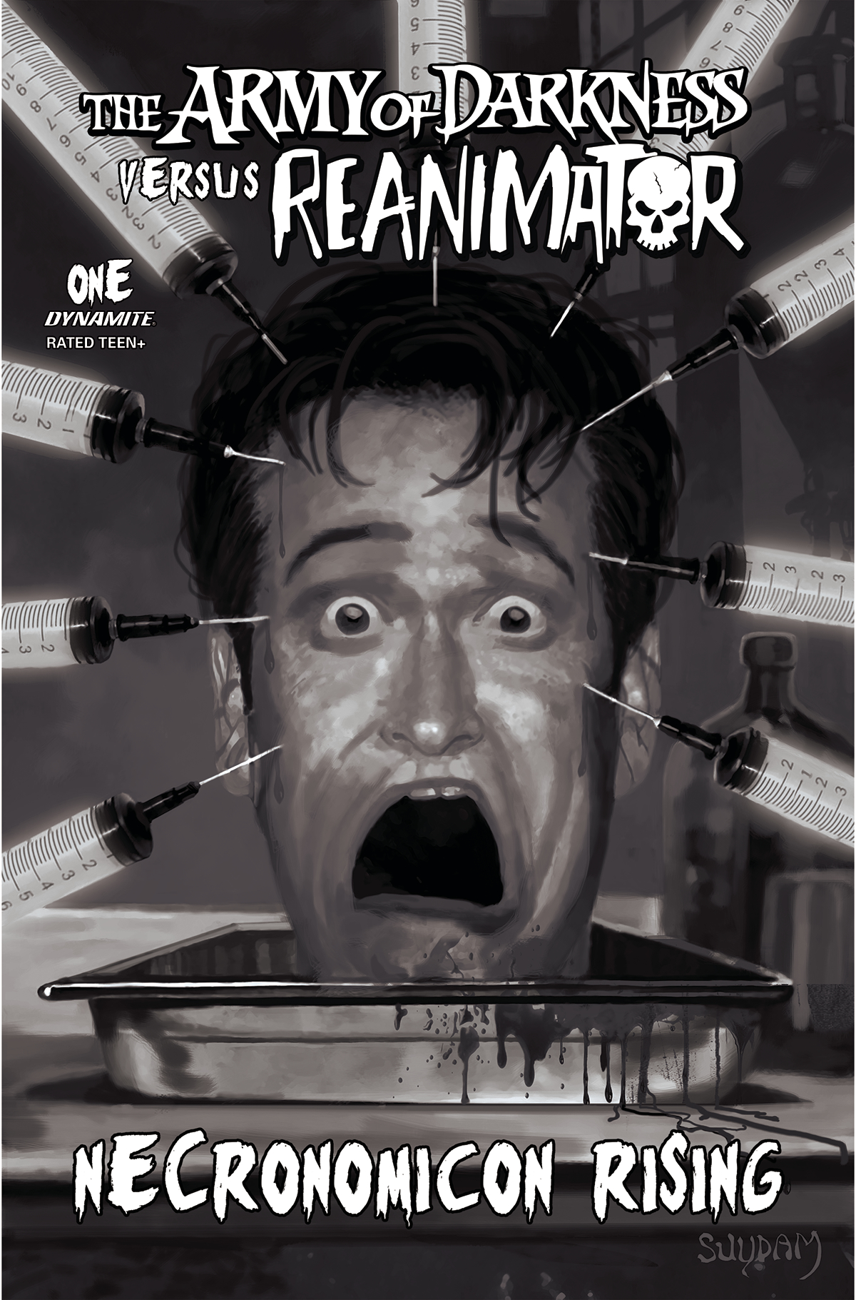 Army of Darkness Vs Reanimator Necronomicon Rising #1 Cover H 1 for 25 Incentive Suydam Black & White