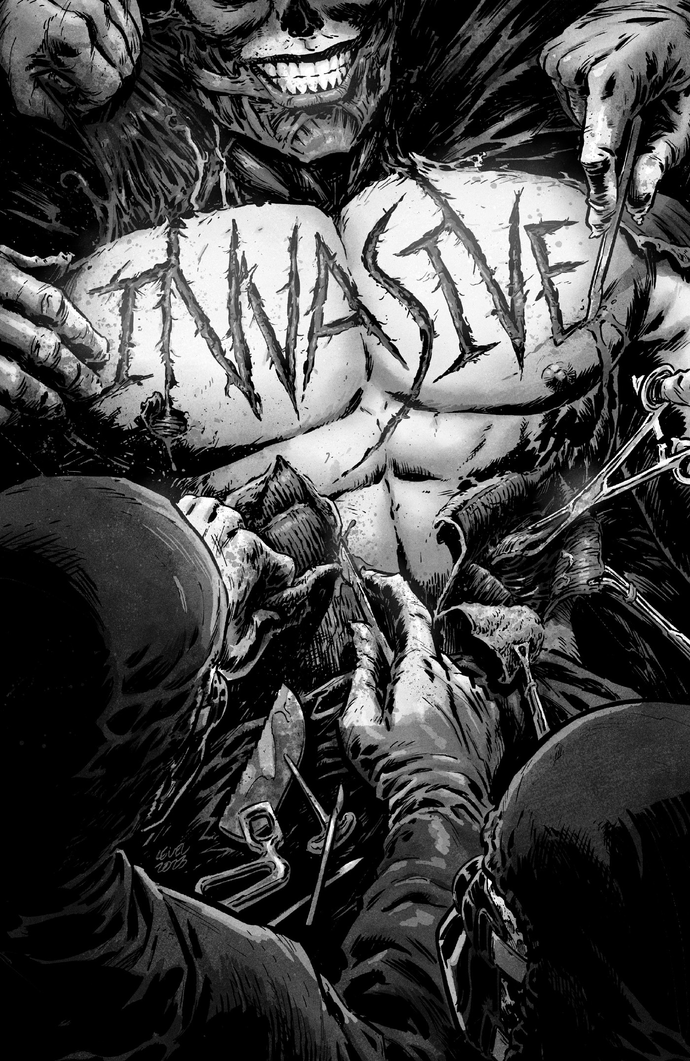 Invasive #1 Cover E Brian Level Black & White Variant (Mature) (Of 4) 1 for 15 Incentive
