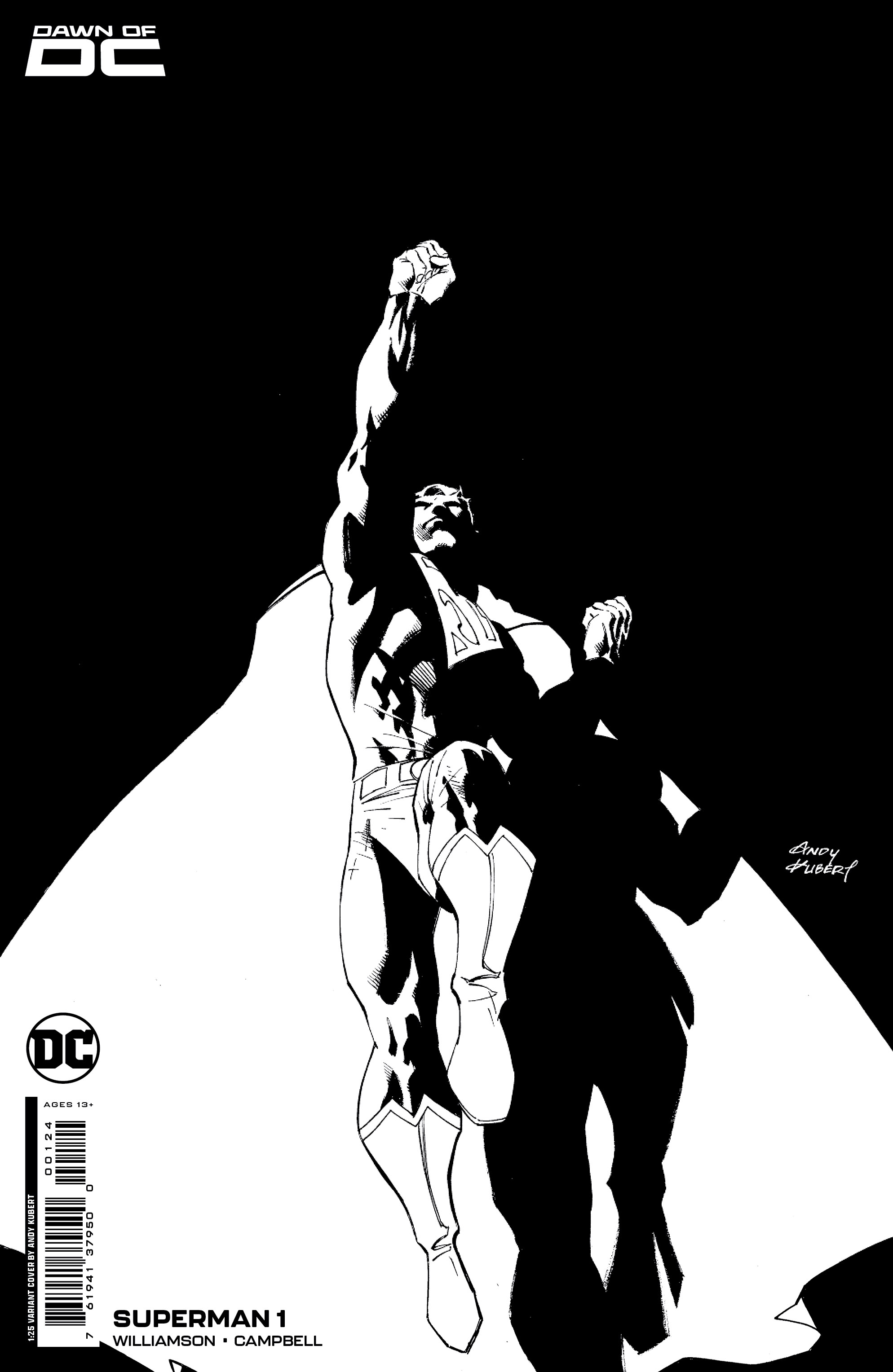 Superman #1 Cover M 1 for 25 Incentive Andy Kubert Black & White Card Stock Variant (2023)