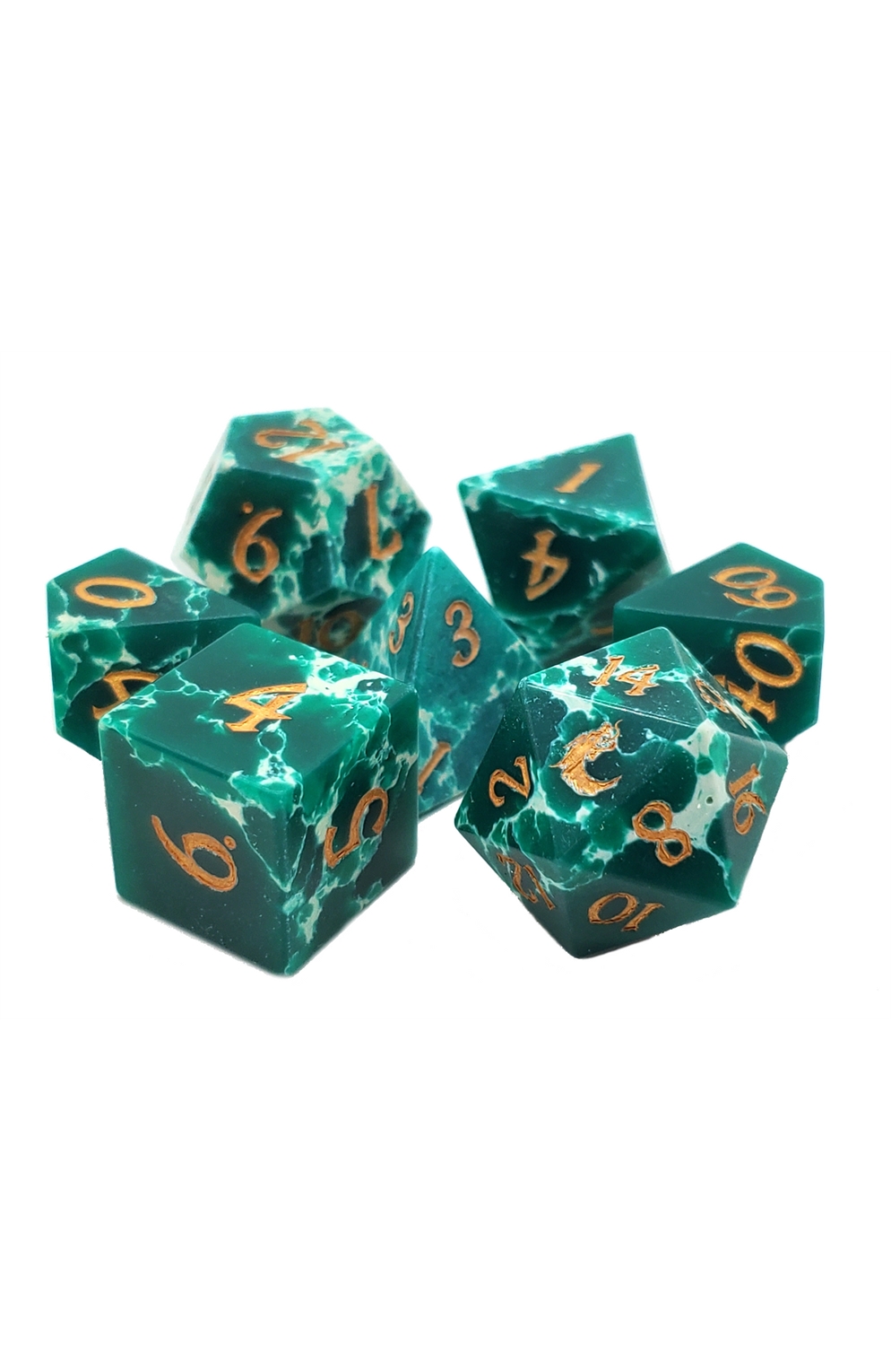 Old School 7 Piece Dnd Rpg Gemstone Set: Turquoise - Green & White