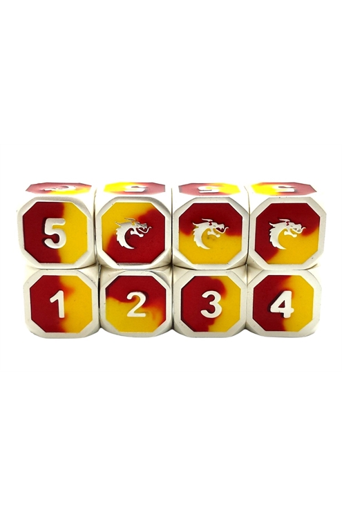 Old School Dnd Rpg Metal Dice D6 Set: Dragon Forged - Platinum Red & Yellow