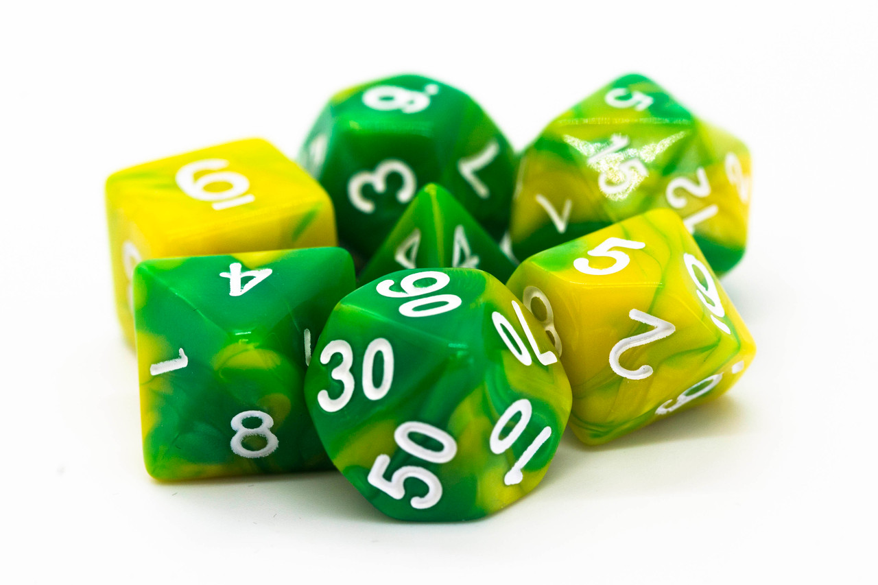 Old School 7 Piece Dnd RPG Dice Set Vorpal - Green & Yellow