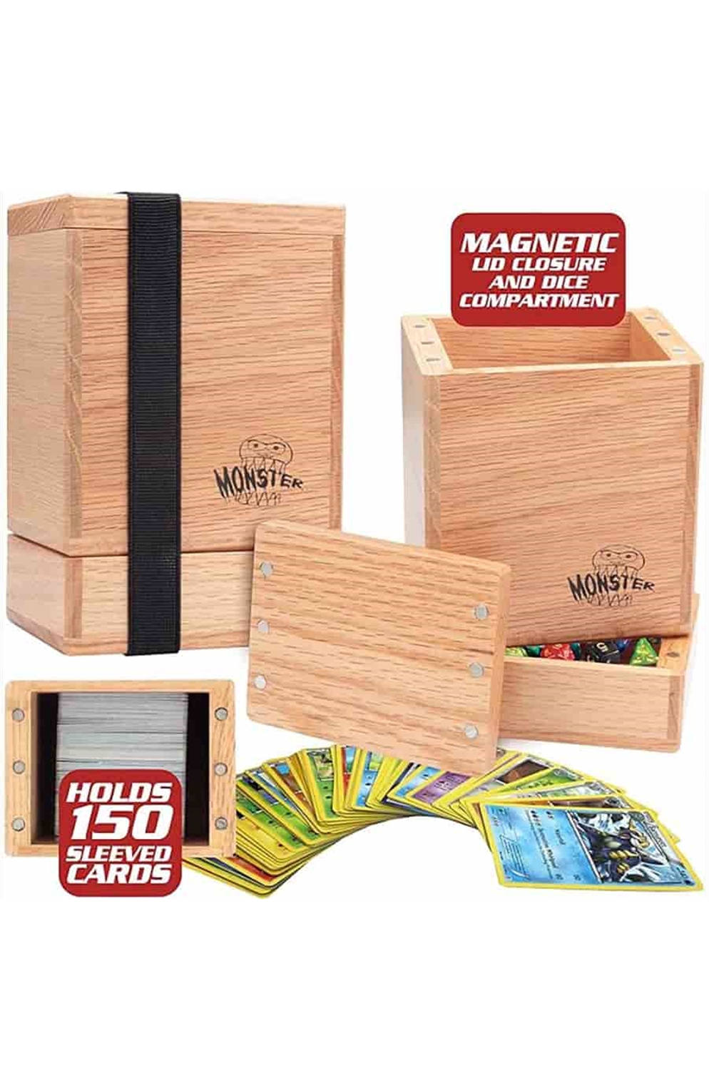 Monster Wooden Deck Box Single With Dice Tray - Red Oak (150 Cards)