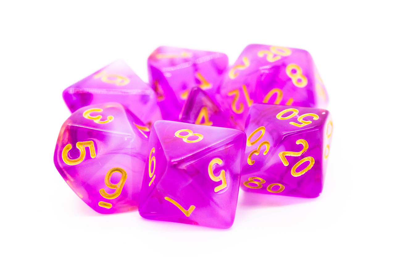 Old School 7 Piece Dnd RPG Dice Set Nebula - Light Purple