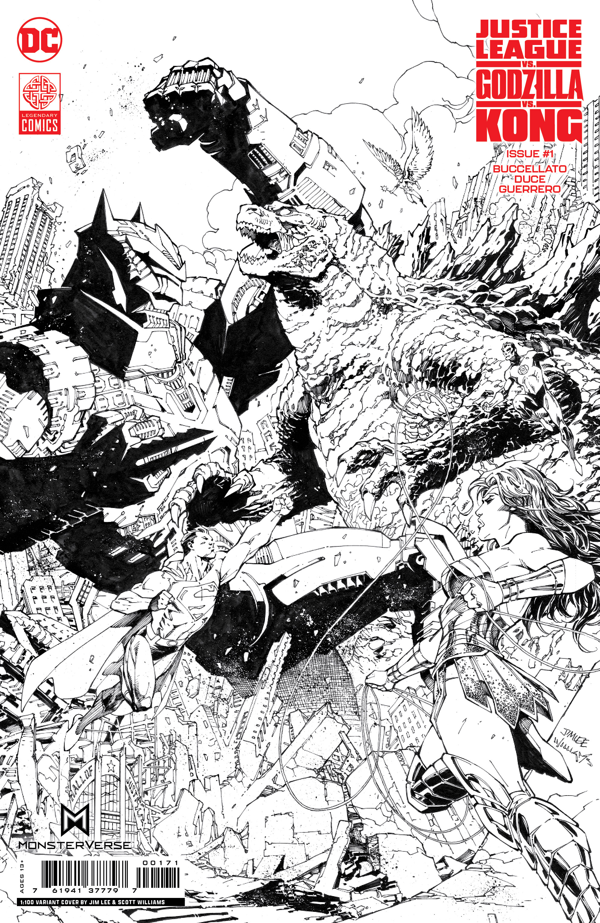 Justice League Vs Godzilla Vs Kong #1 Cover J 1 for 100 Incentive Jim Lee & Scott Williams Card Stock Variant (Of 6)
