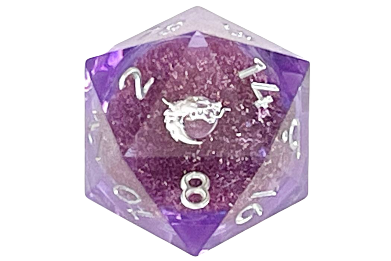 Old School Sharp Edged D20 22Mm: Liquid Infused - Amethyst Fury