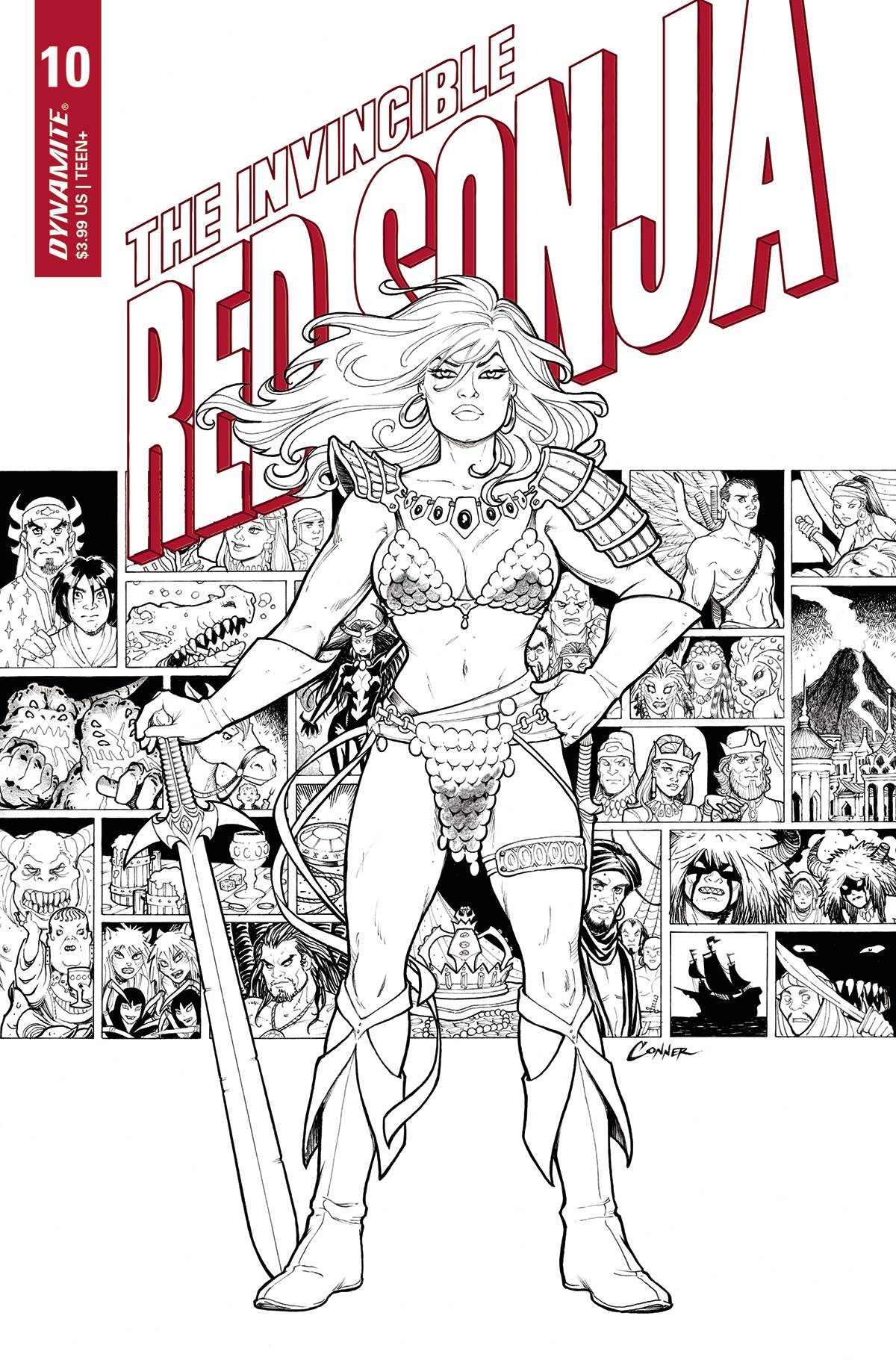 Invincible Red Sonja #10 Cover G 1 for 15 Incentive Conner Black & White