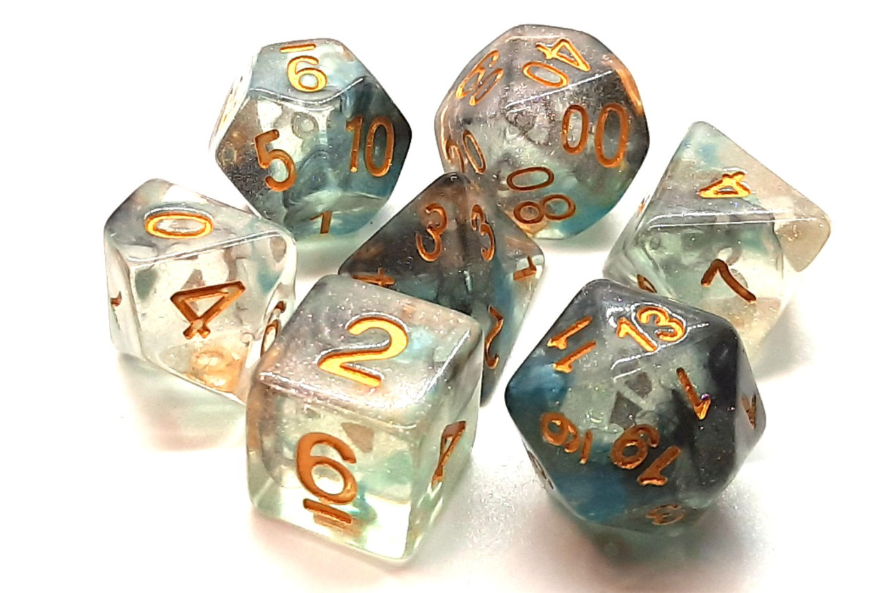 Old School 7 Piece Dnd RPG Dice Set Luminous - Night Shade