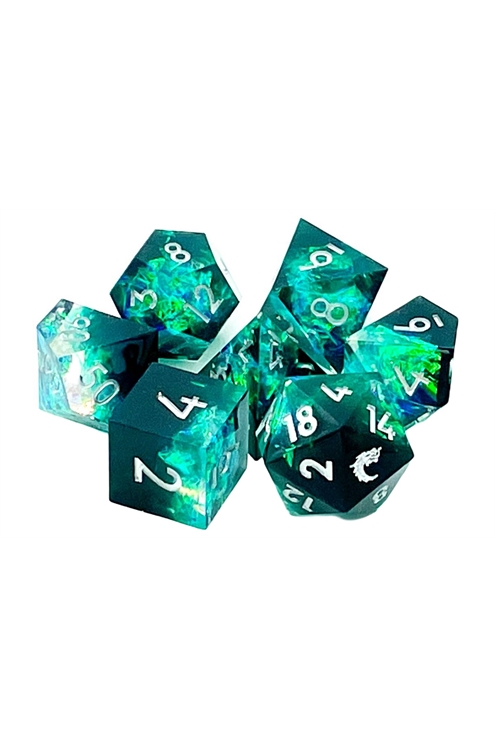 Old School 7 Piece Dnd Rpg Dice Set: Sharp Edged - Emerald Forest