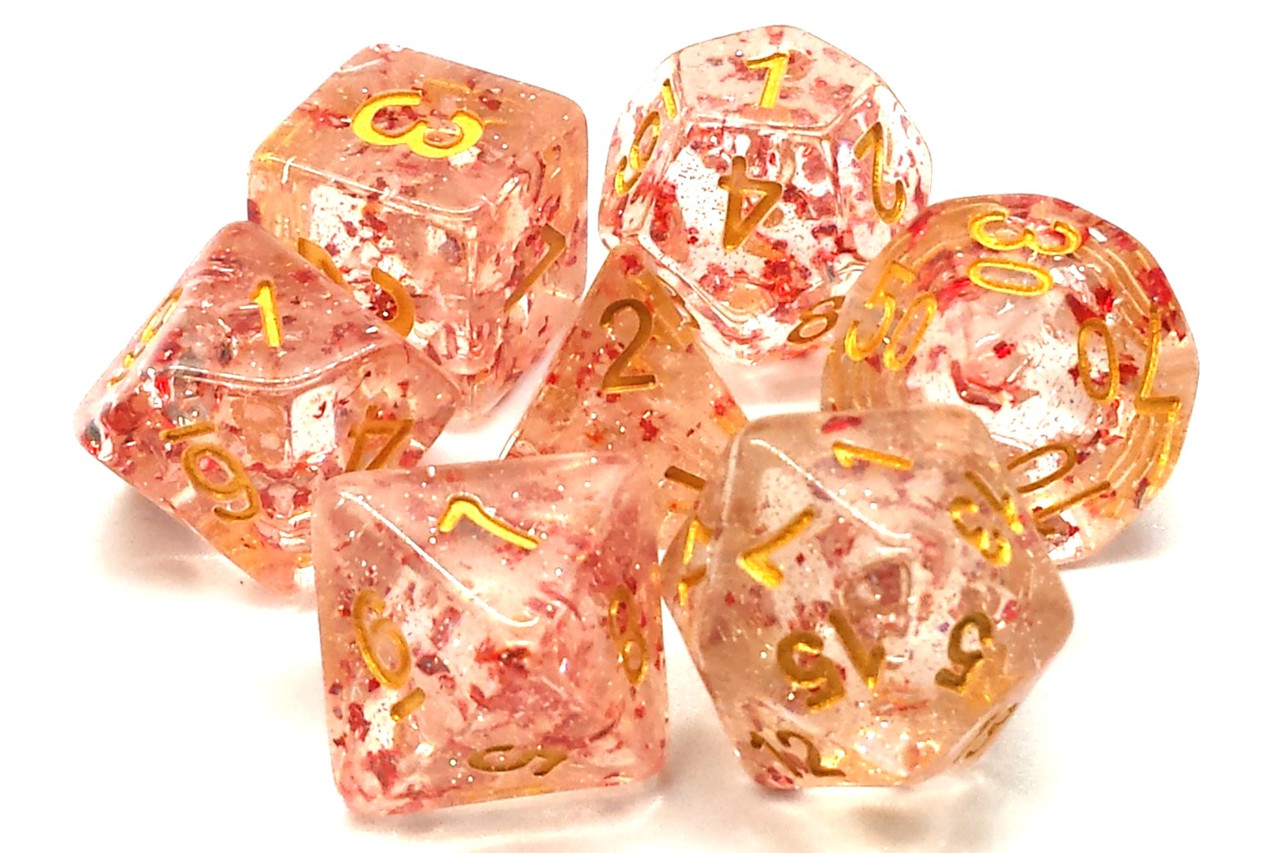 Old School 7 Piece Dnd RPG Dice Set Particles - Metallic Red W/ Gold