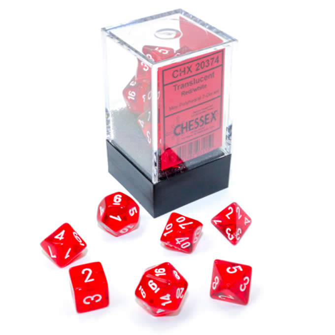 Chessex Translucent Mini Polyhedral 7 Die Set Red with White Numerals