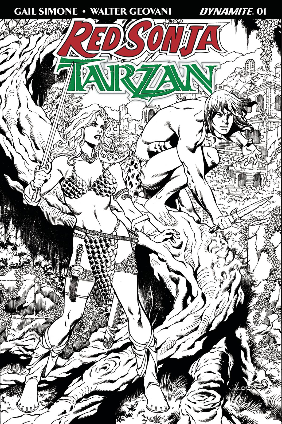 Red Sonja Tarzan #1 Cover H 30 Copy Lopresti Black & White Incentive