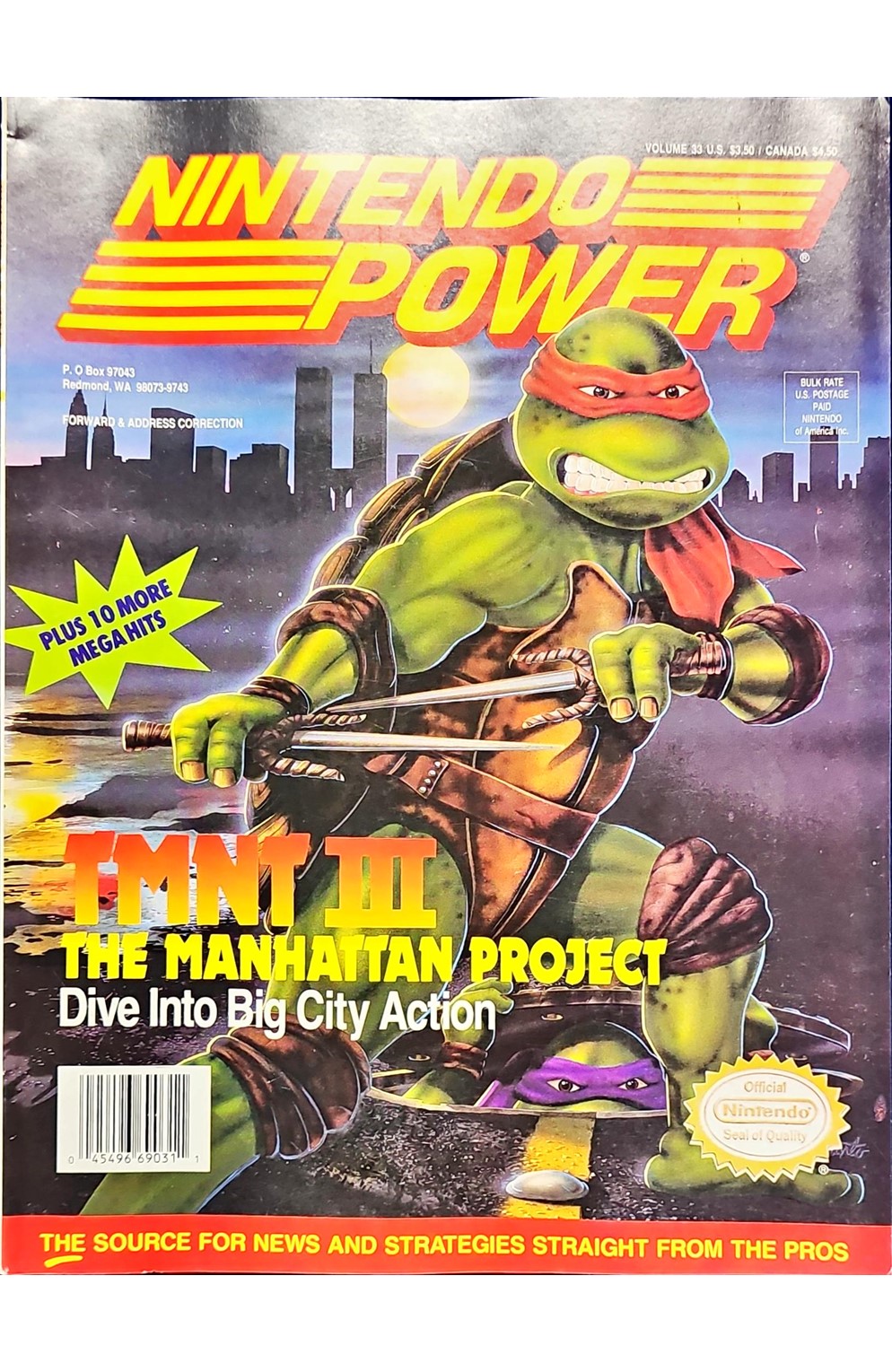Nintendo Power Volume 33 Teenage Mutant Ninja Turtles 3 The Manhattan Project With Poster