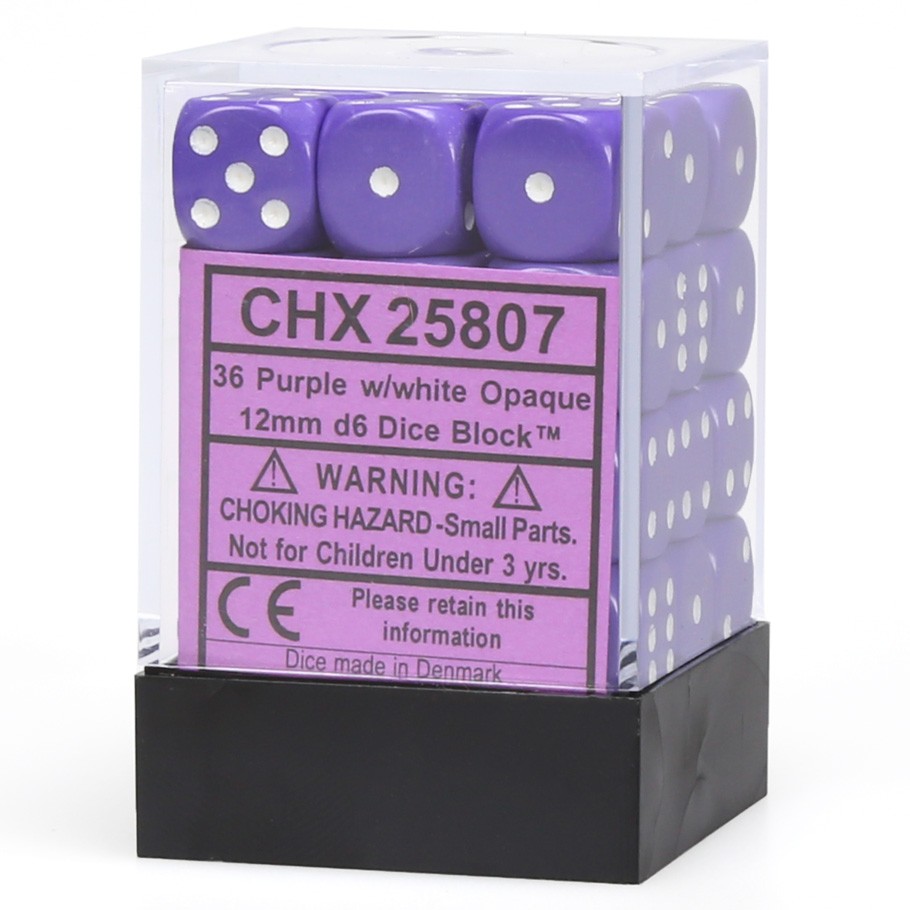 DICE D6 CHX25807 Opaque 12mm Purple White