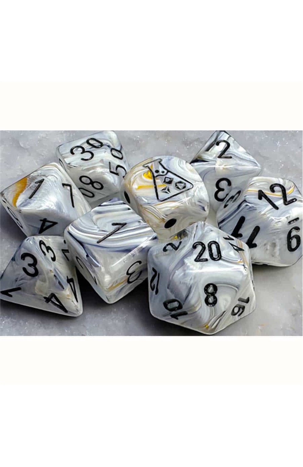Chessex Lab Dice Series 8: Marble Calcite With Blue Numbers (7Ct)