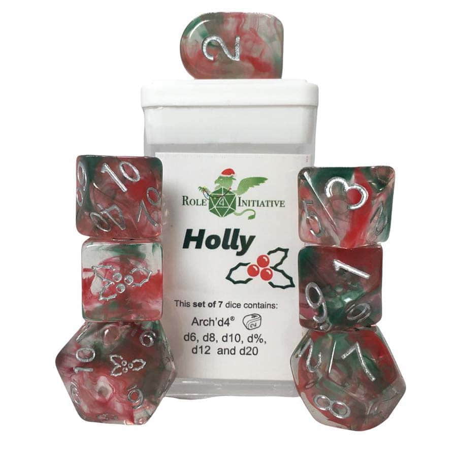 Diffusion Holly With Silver Numerals 7 Die Set (Arch'd4 And Balance'd20)