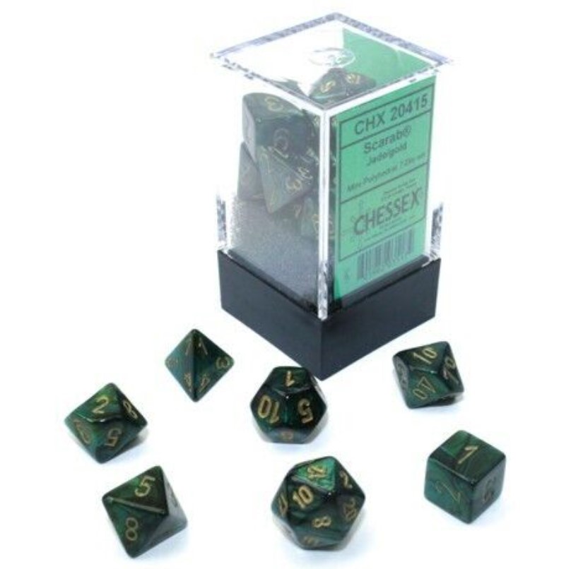 Mini Polyhedral Jade/Gold 7-Die Set