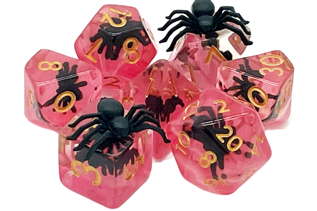 Old School 7 Piece Dnd Rpg Dice Set Animal Kingdom - Spider - Black W/ Red